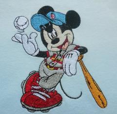 Mickey Mouse playing baseball embroidery design