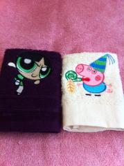 Towels with Peppa Pig and Powerpuff girls embroidery designs