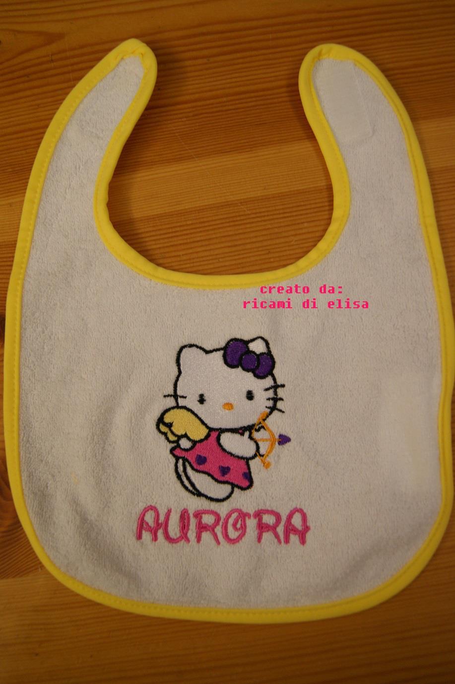 Baby bibs with Hello Kitty Cupid embroidery design