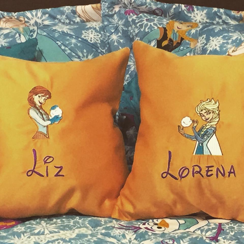 Cushiion with Frozen sisters embroidery design