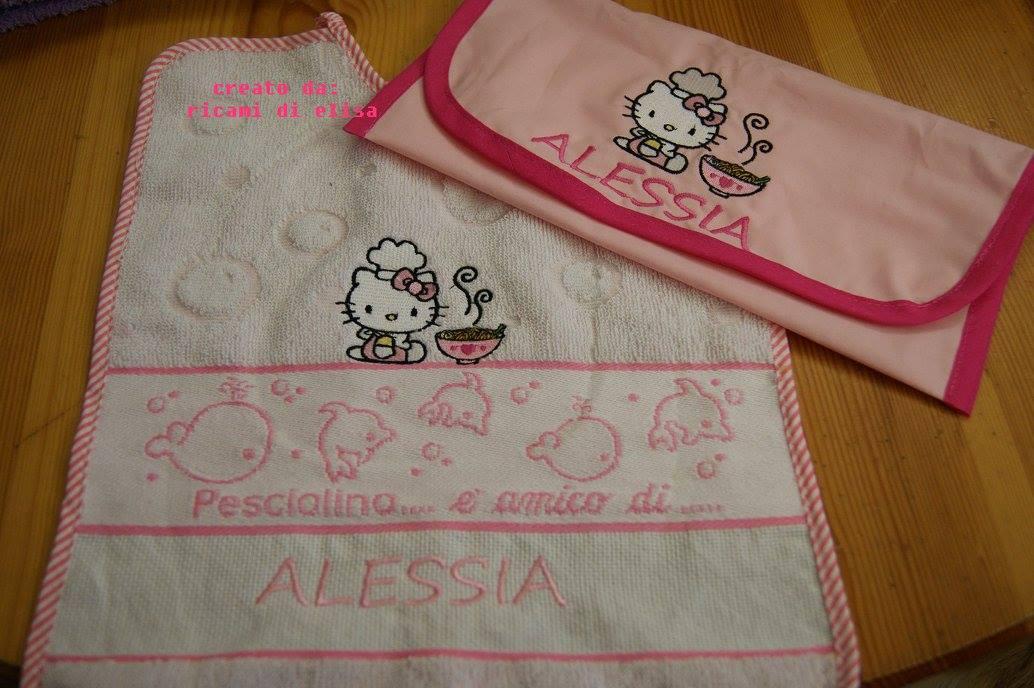 Baby bib with Hello Kitty Loves Chinese Food embroidery design