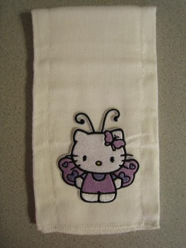 Kitchen towel with Hello Kitty Butterfly machine embroidery design