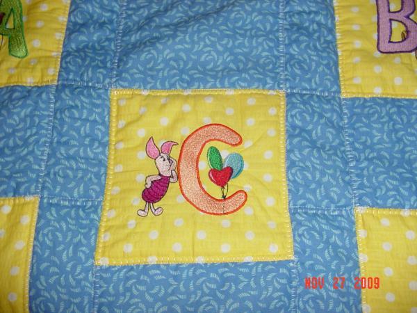 Piglet letter C free machine embroidery design