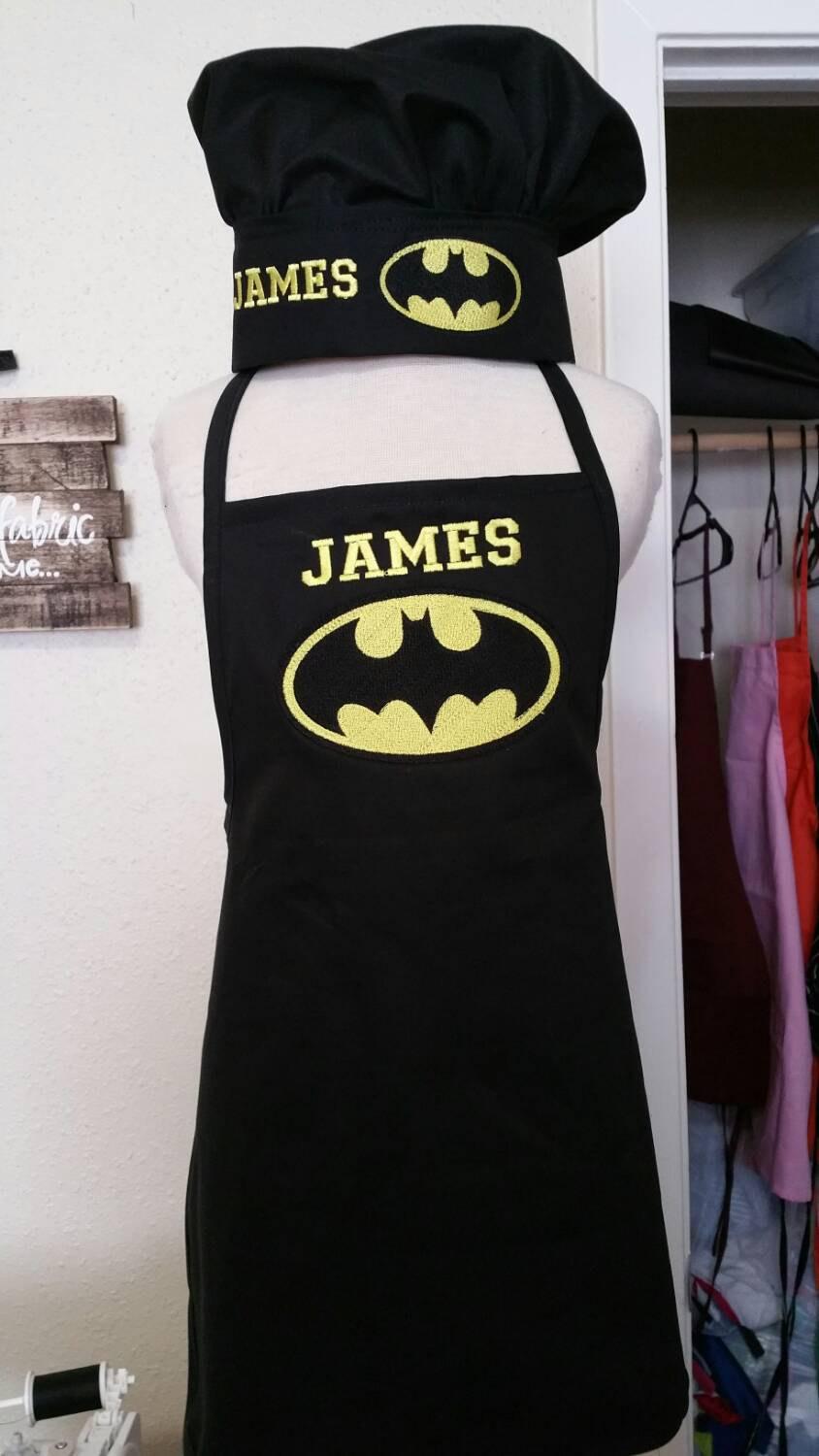 Kitchen apron and hat with Batman logo embroidery design