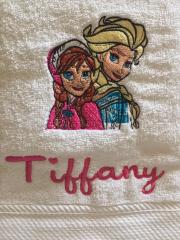 Towel with Frozen sisters embroidery design