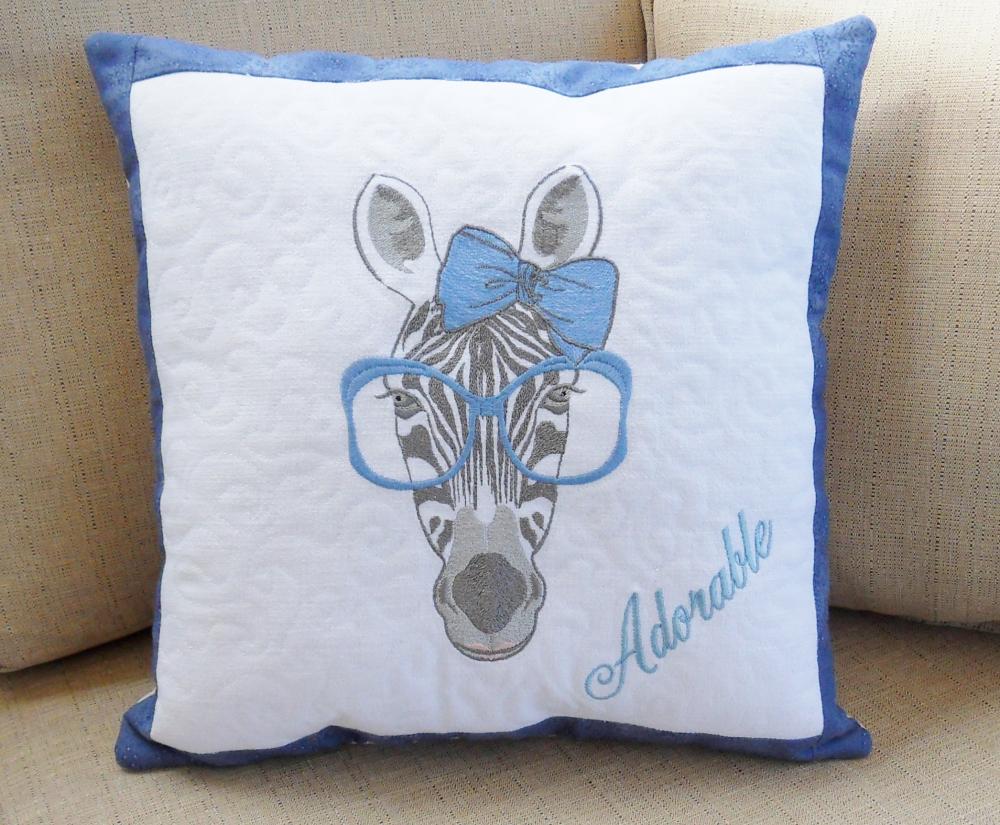 Pillow with Zebra free machine embroidery design
