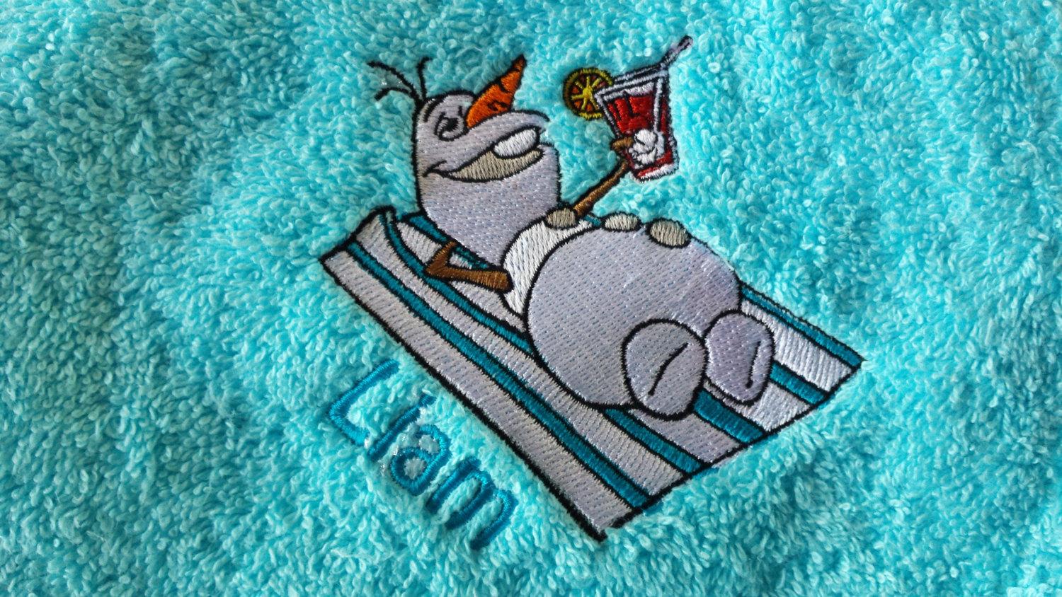 Towel with Olaf resting embroidery design