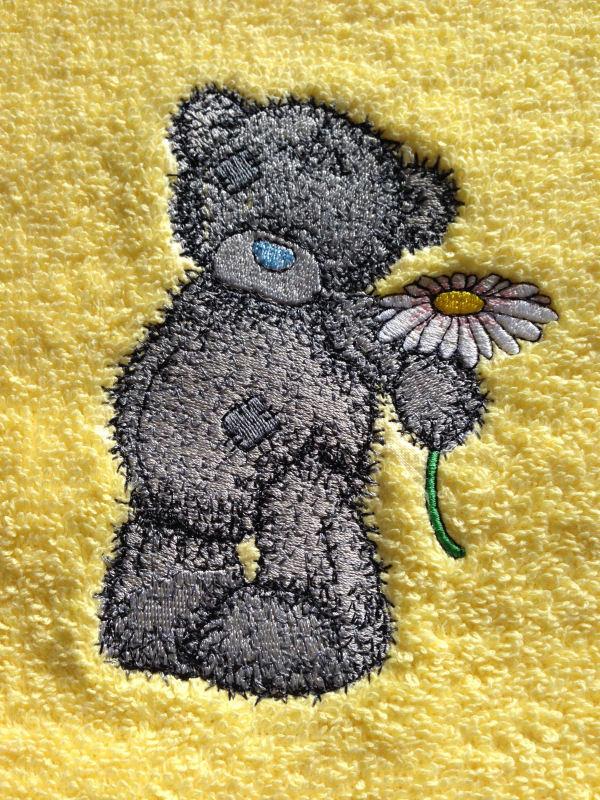 Teddy Bear with chamomile machine embroidered design