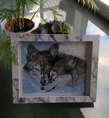 Framed two wolfs photo stitch embroidery