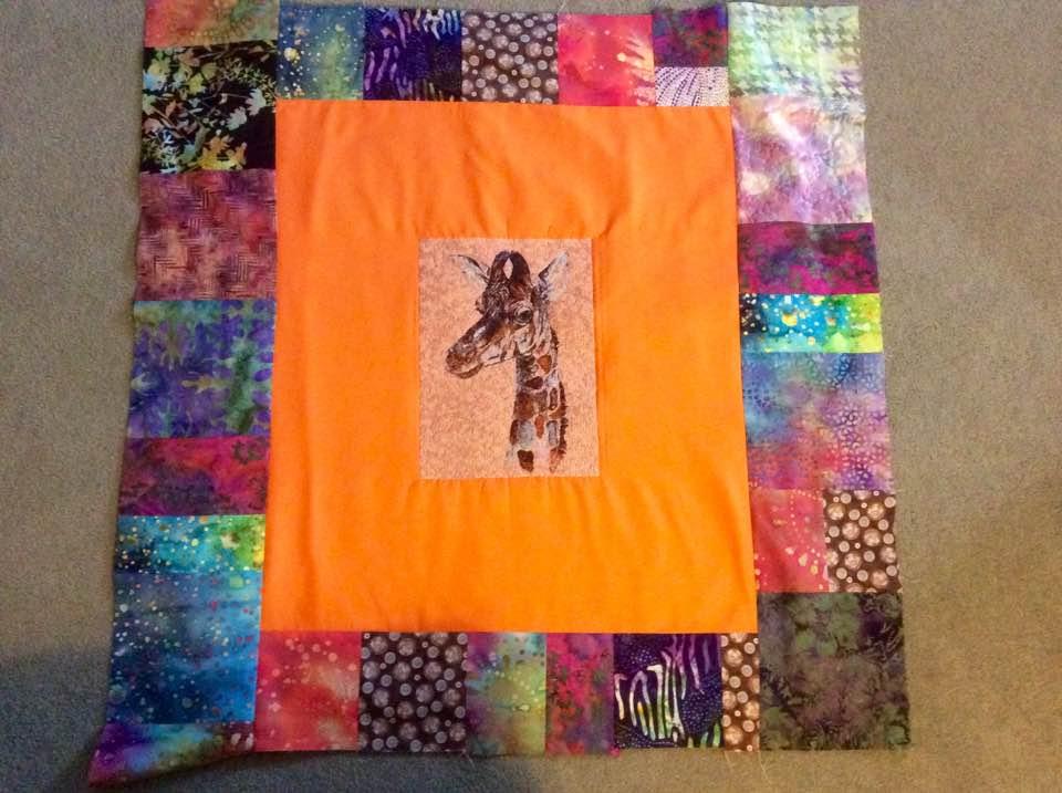 Quilt pillow with giraffe photo stitch free embroidery