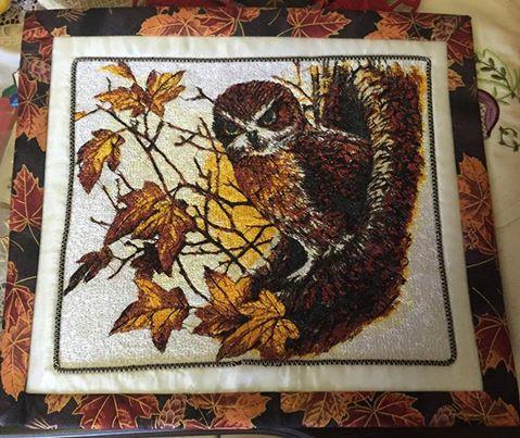 Quilt with autumn owl photo stitch free embroidery