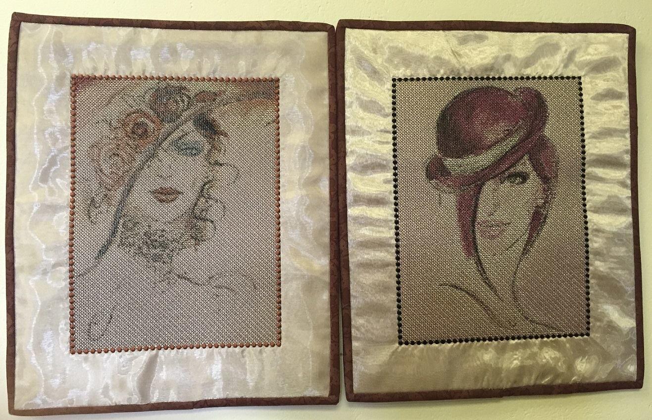 Two woman's free embroidery
