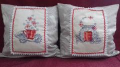Two pillows with cross stitch kitchen free embroidery designs decoration