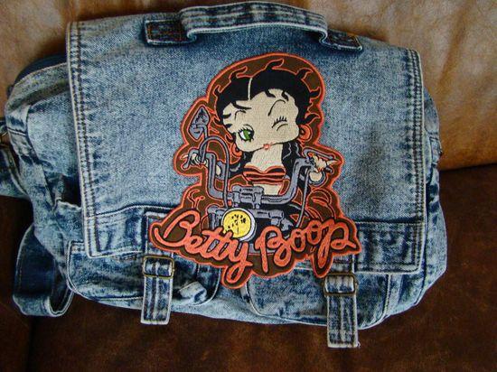 Travel bag with Betty Boop biker machine embroidery design