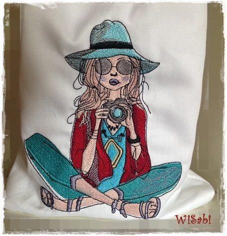 Bag with Lady photographer embroidery design