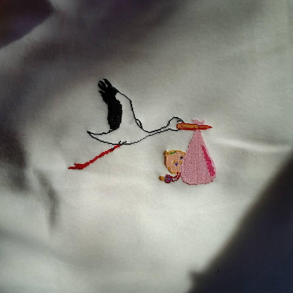 Baby blanket with stork cross stitch free embroidery design