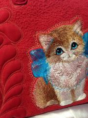 Kitten with bow machine embroidery design