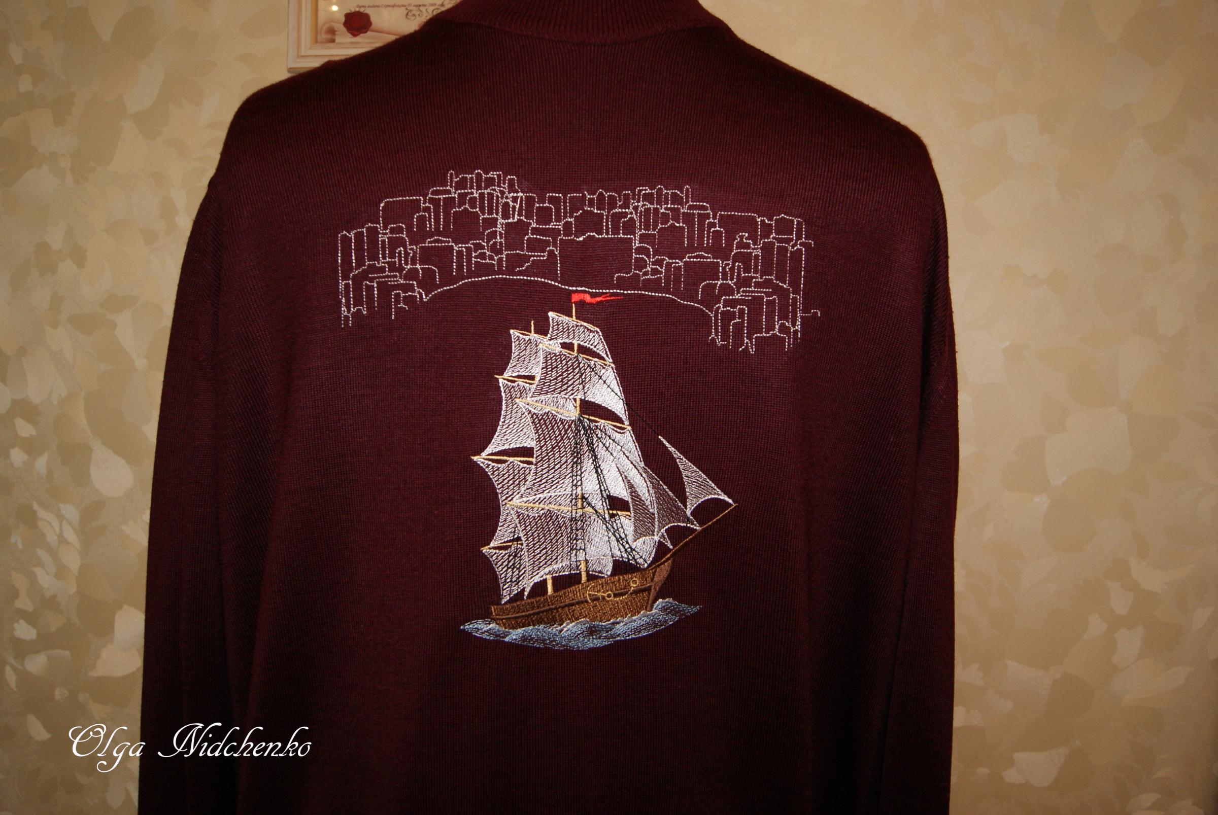 Apparel with Sea ship free embroidery design