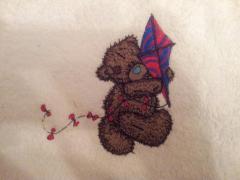 Teddy Bear with kite machine embroidered design