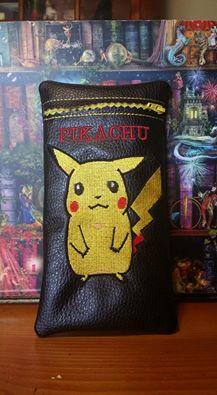 Leather case with Pikachu embroidery design