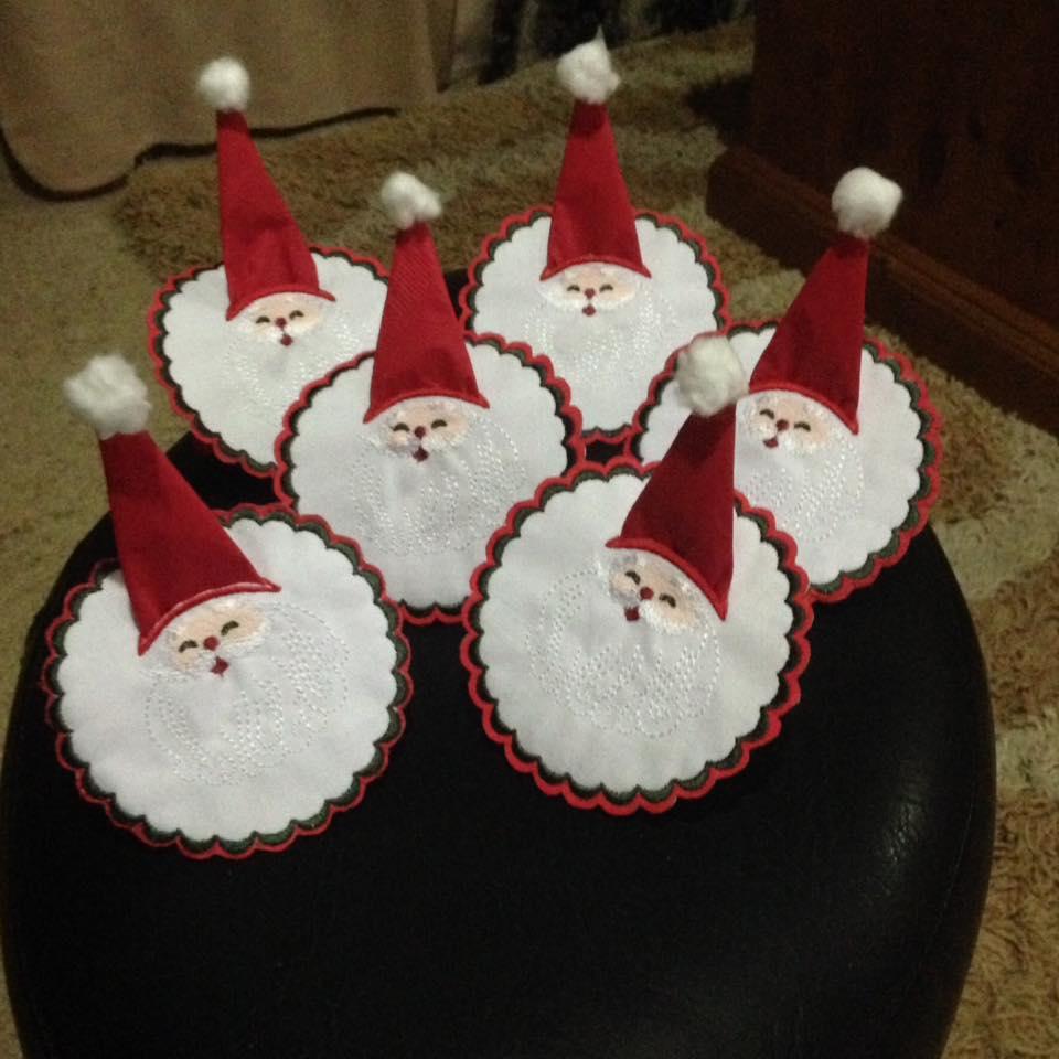 Dressed Santa serviettes up for table