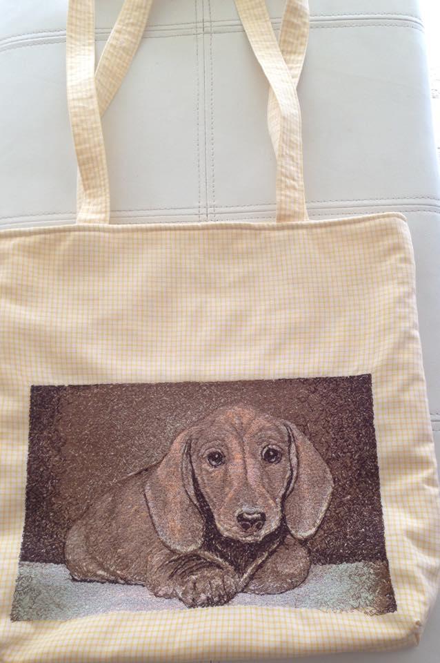 Embroidered bag with puppy free embroidery design