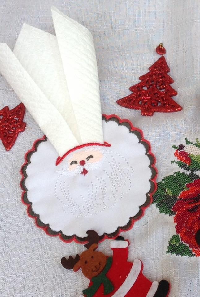 Packet of Christmas serviettes with Santa embroidery
