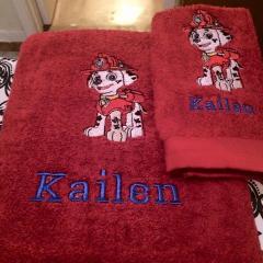 Towels with Marshall embroidery design