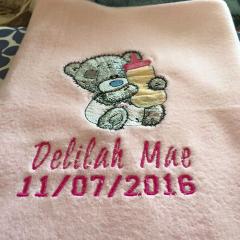Baby napkin with name and Teddy Bear embroidery design