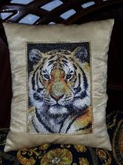 Cushion with tiger photo stitch embroidery