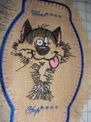 Towel with strange cat free embroidery design