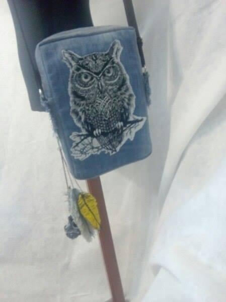 Handbag with Tribal owl machine embroidery design