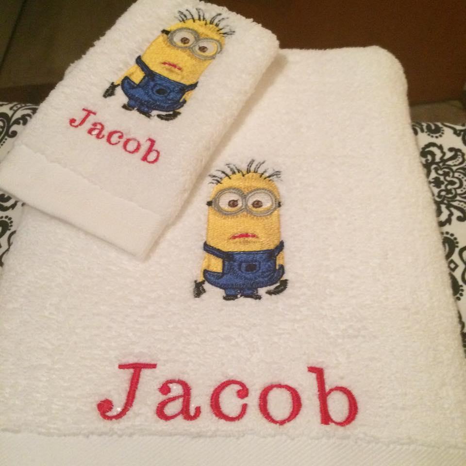 Towels with minion machine embroidery design