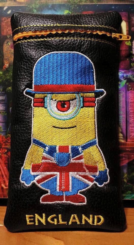 Leather case with Minion British style embroidery design