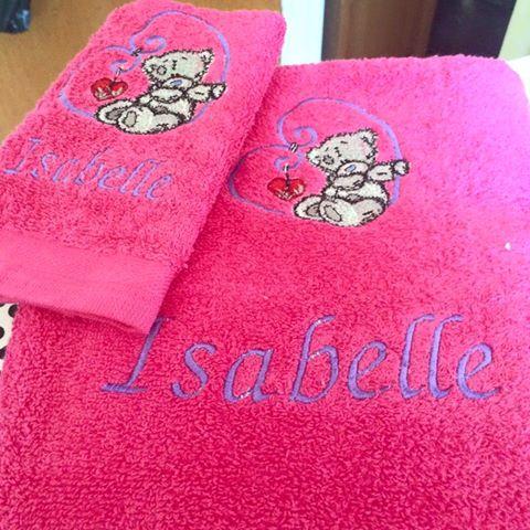 Two towels with Tatty Teddy My love embroidery design