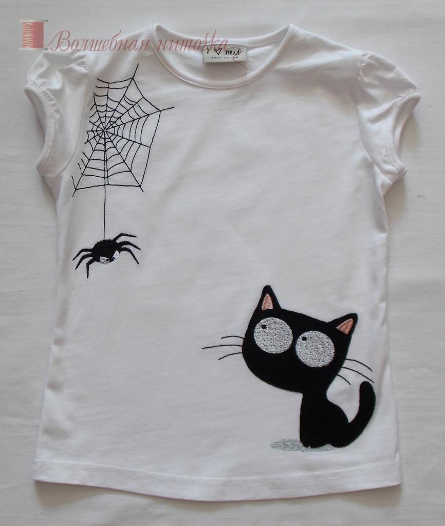 Embroidered shirt with kitty and spider free design