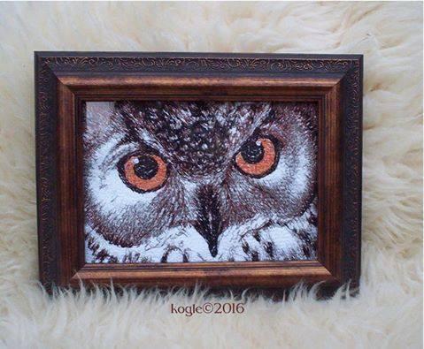 Framed owl photo stitch free embroidery