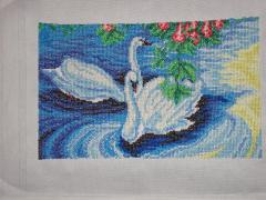 Two swans cross stitch embroidered design