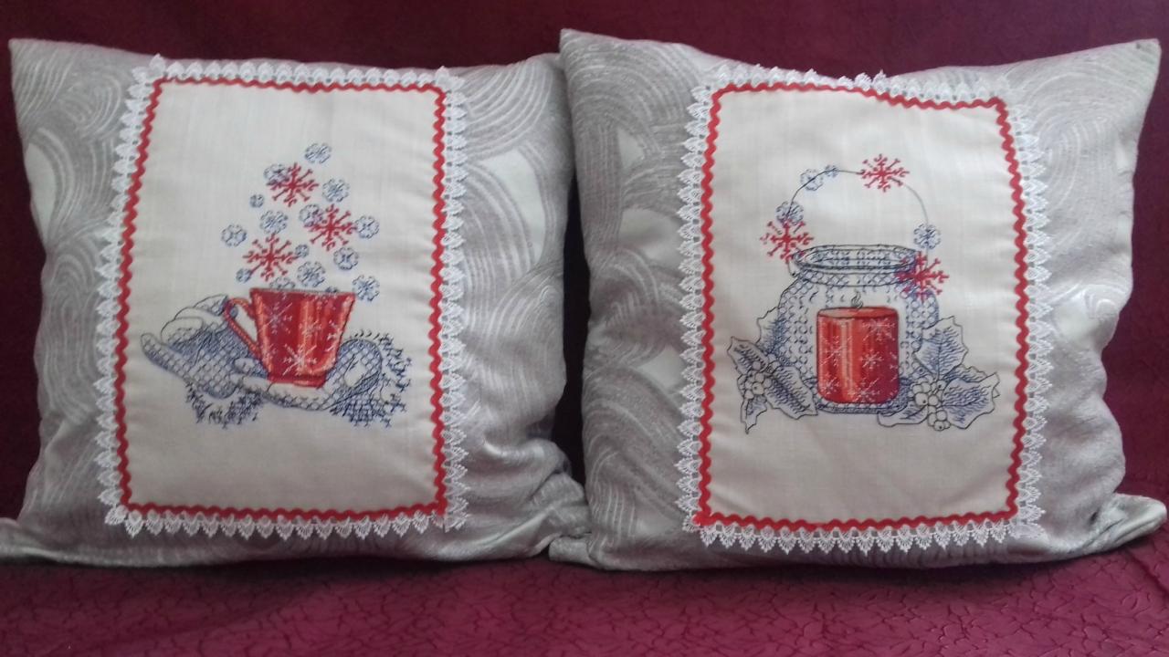 Two cushion with Christmas cross stitch free embroidery designs