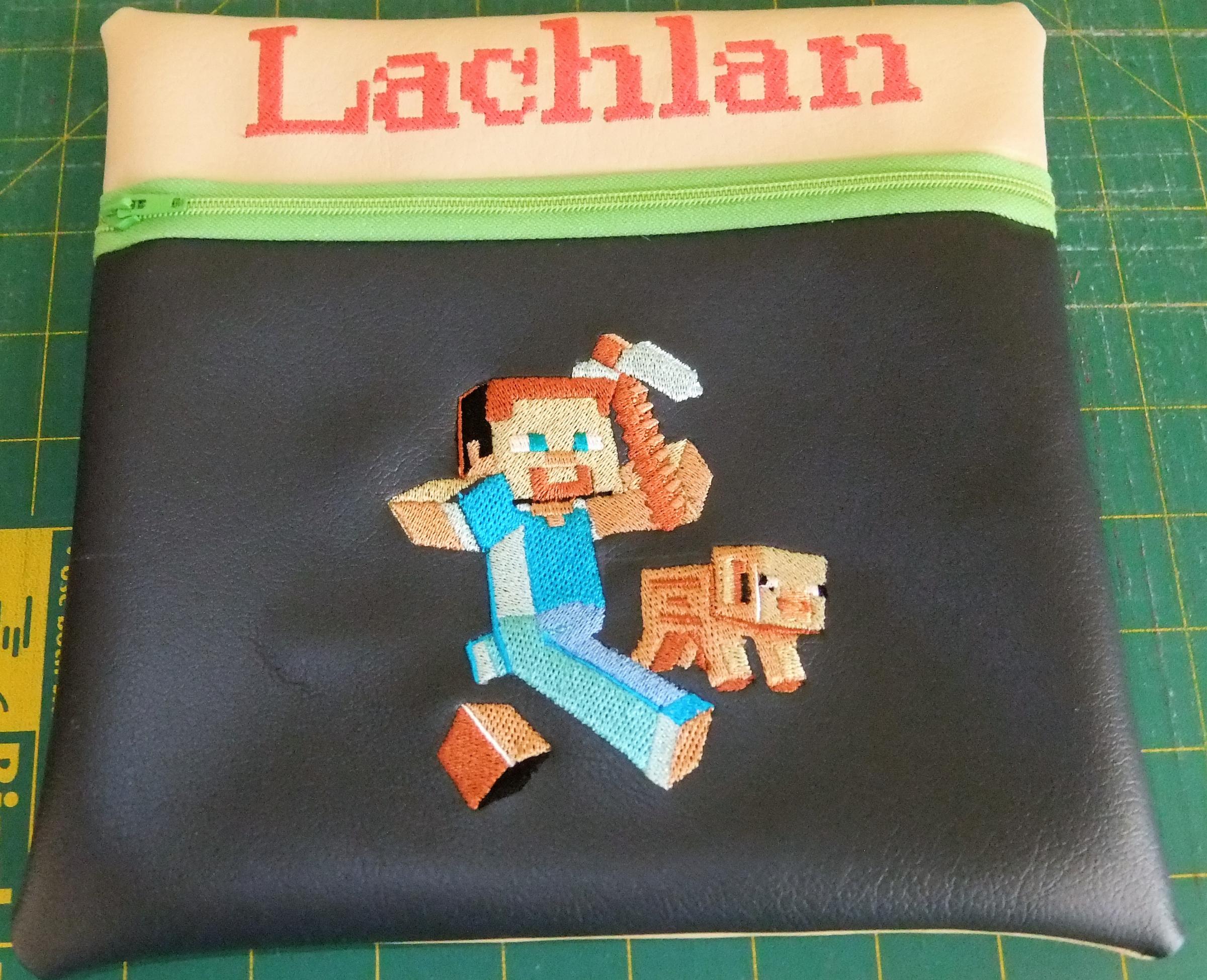 Case with Minecraft embroidery design