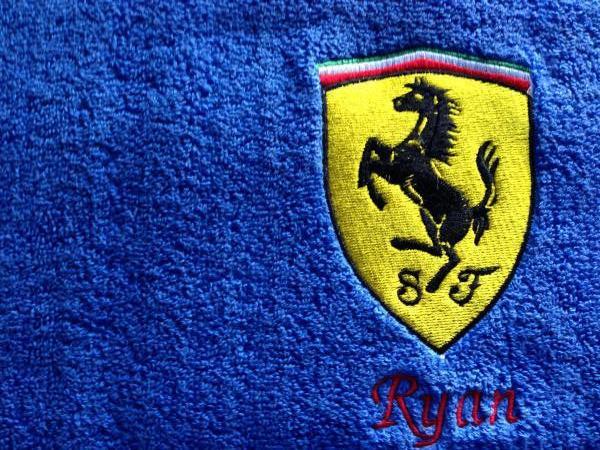 Towel with Ferrari Logo machine embroidery design