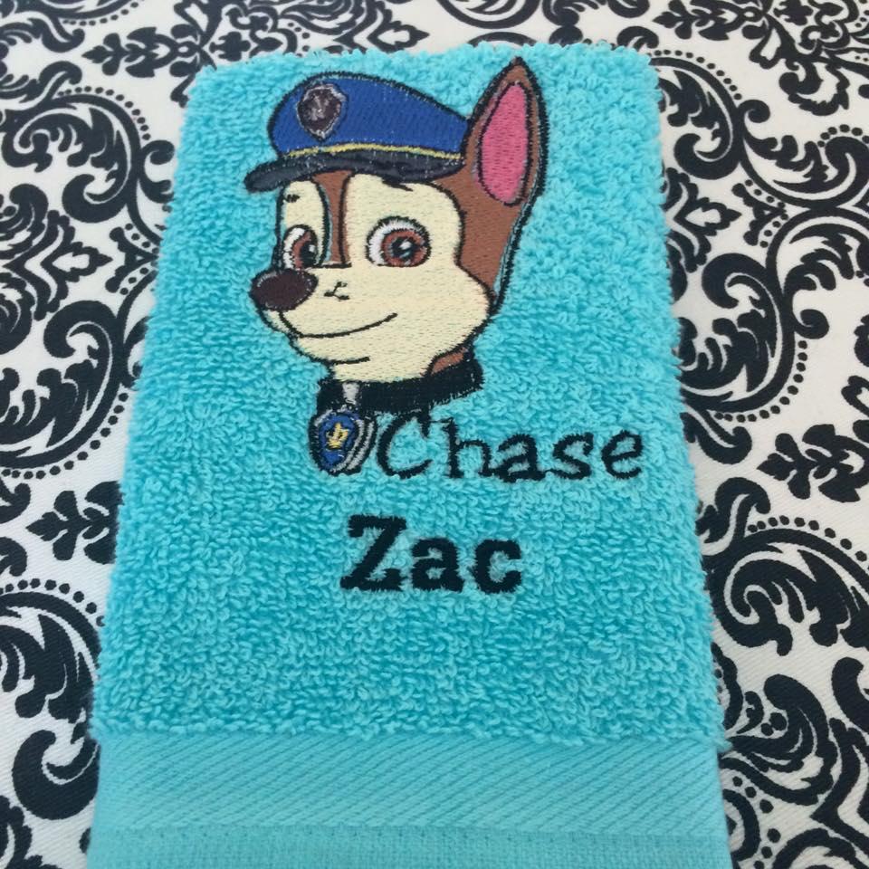 Towel with Chase embroidery design