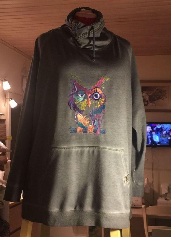 Jacket with Owl in color free embroidery design