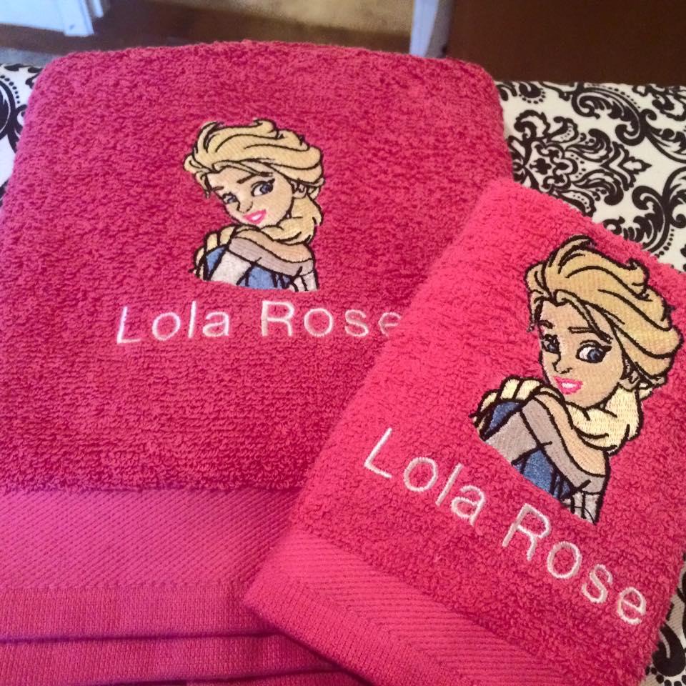 Towels with Elsa machine embroidery design