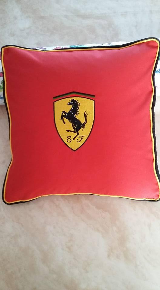 Cushion with Ferrari Logo machine embroidery design