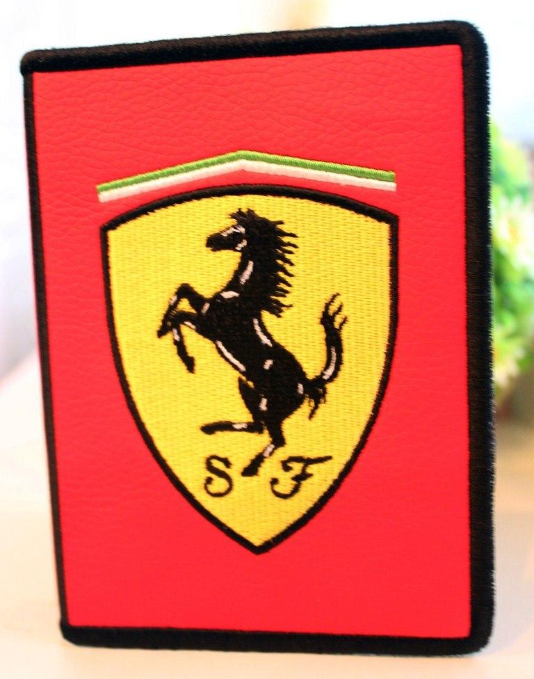 Document cover with Ferrari Logo machine embroidery design