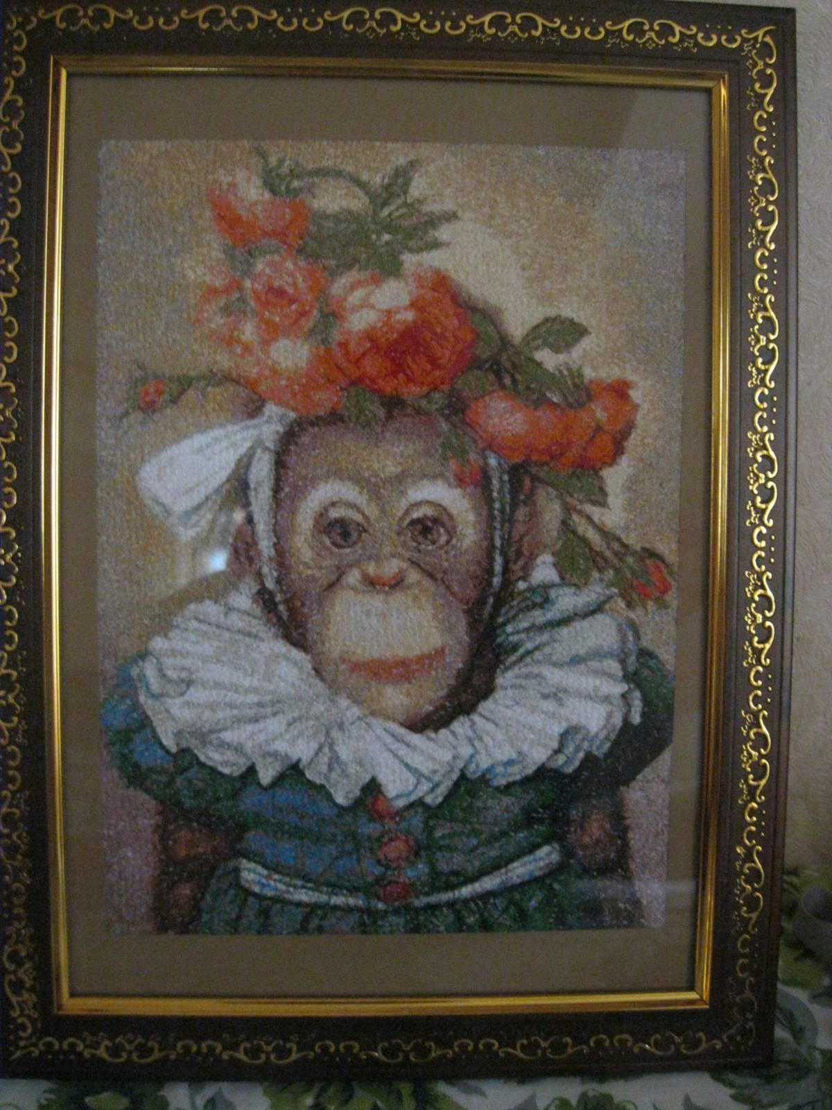 Framed fashion monkey photo stitch free embroidery