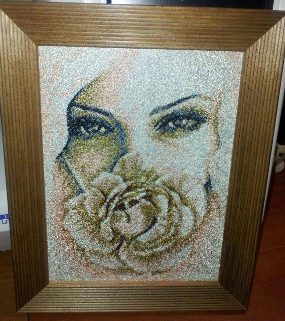 Framed woman and rose photo stitch free embroidery