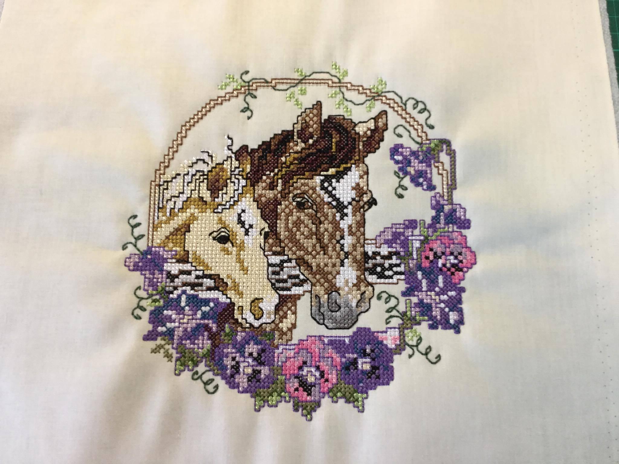 Two horses cross stitch free embroidery design