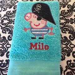 Towel with Peppa Pig pirate embroidery design